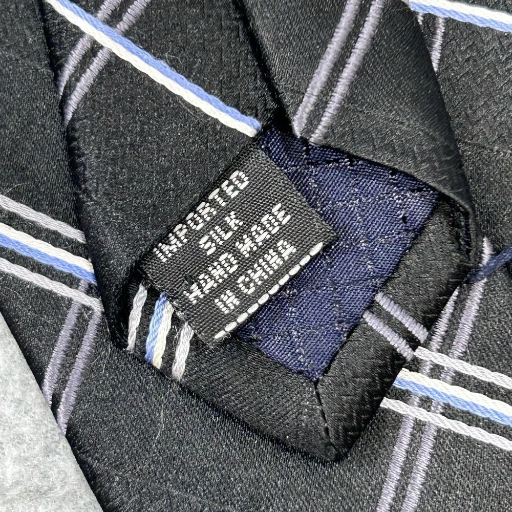 Jones New York Silk Tie Black Blue Gray Plaid Windowpane Woven 59